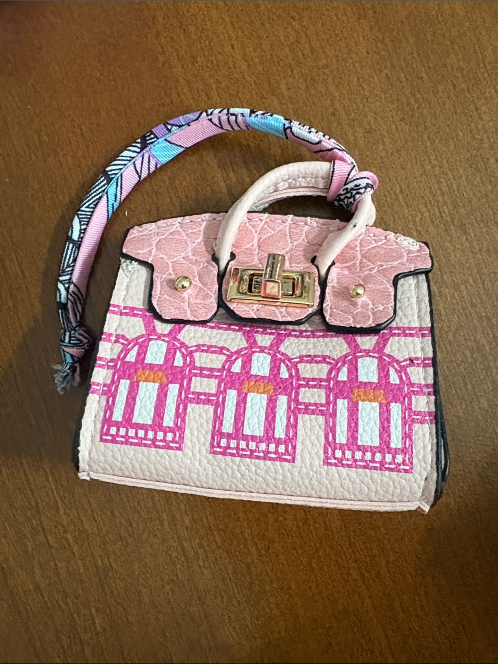 Accessorize Pink Mini Top-Handle Bag with Patterned Scarf